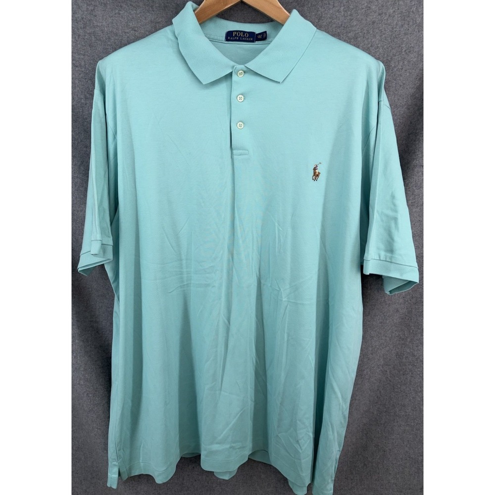 Polo Ralph Lauren Polo Shirt Mens 2XLT XXL Tall Teal Short Sleeve Flesh Pony - Picture 2 of 8
